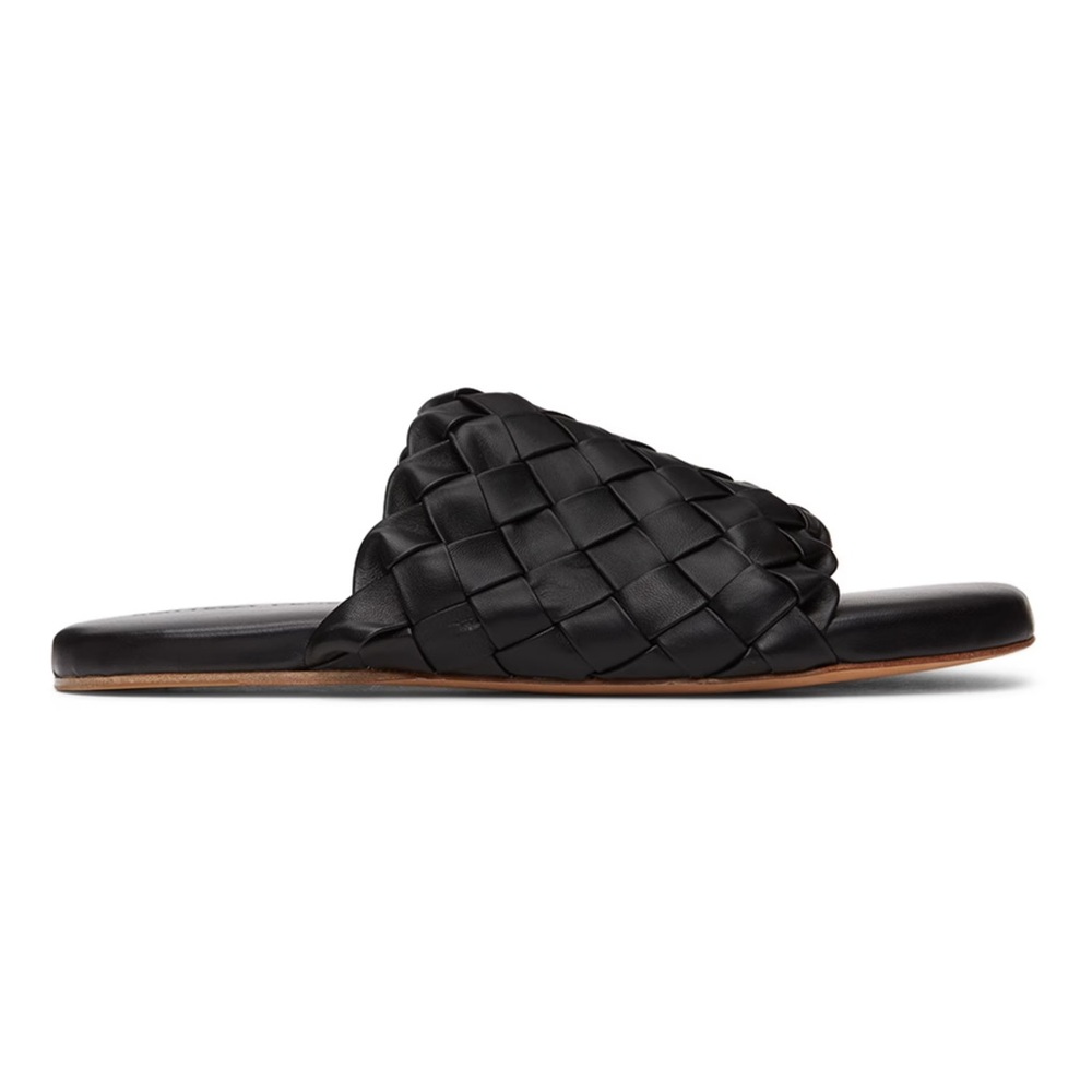 Bottega Veneta Black Intrecciato Slides